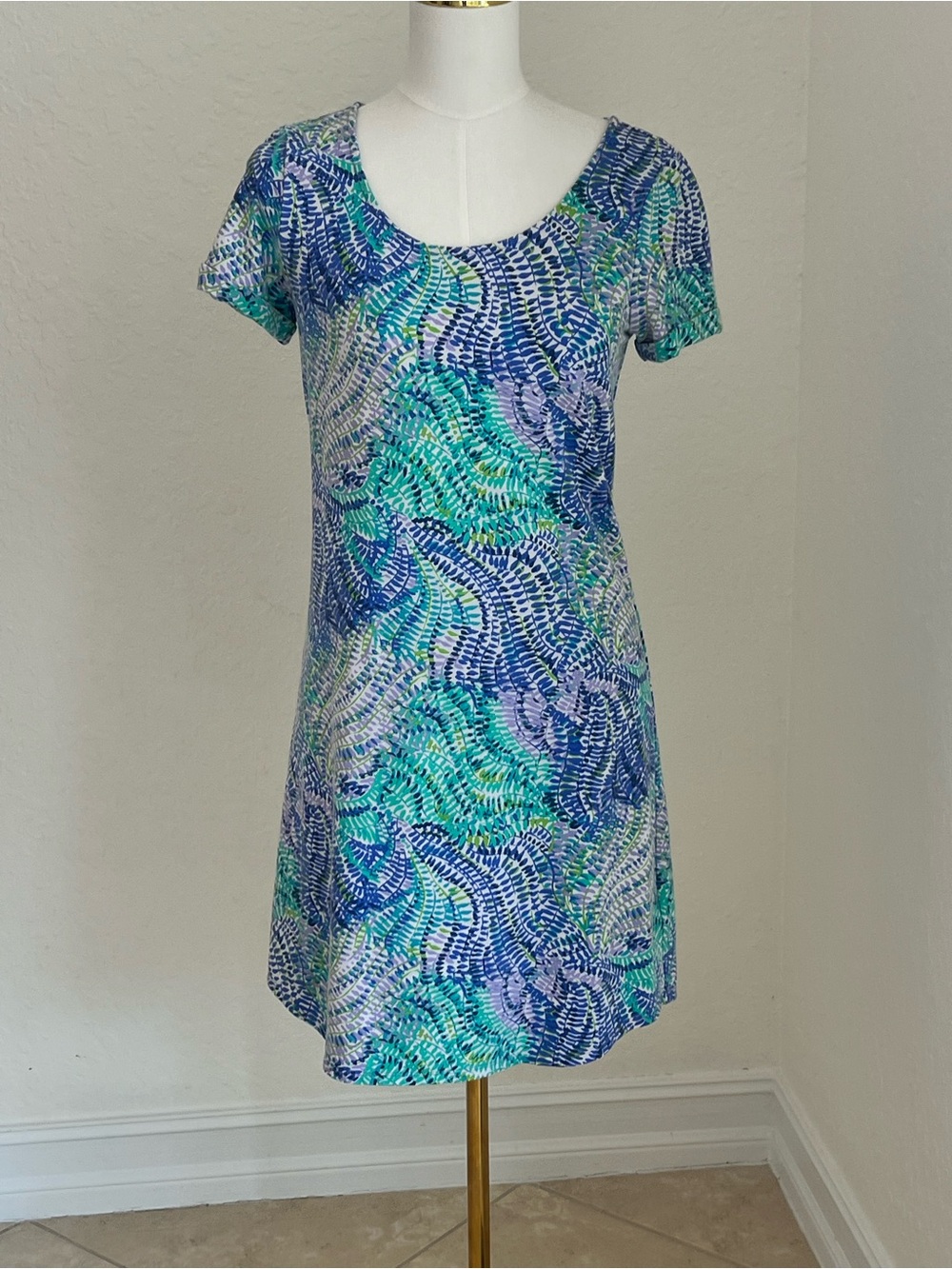 Lilly Pulitzer Blue and Green Printed Short Sleeve Dress Small